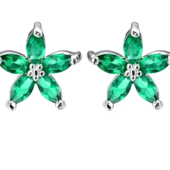 Natural Sapphire Stud Earrings 925 Sterling Silver Women's Wedding Jewelry