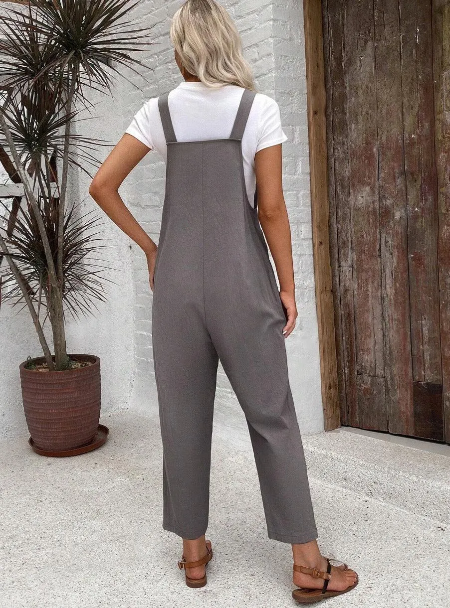 NEW Bovuf Women's Grey Plain Sleeveless Strap Jumpsuit, Sz M, Retails $92