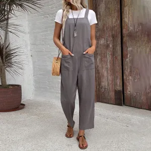 NEW Bovuf Women's Grey Plain Sleeveless Strap Jumpsuit, Sz M, Retails $92
