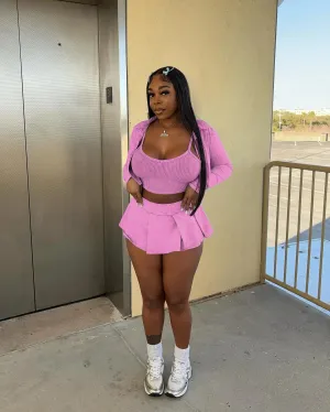 New Fashion Sexy Jacket, Vest and Mini Skirt Women's Three Piece Set