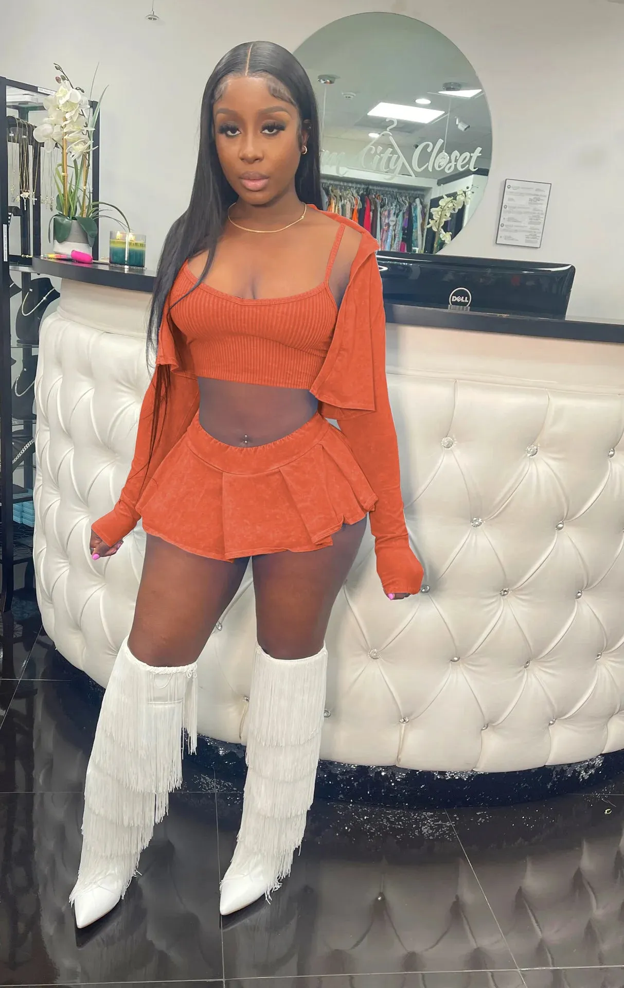New Fashion Sexy Jacket, Vest and Mini Skirt Women's Three Piece Set