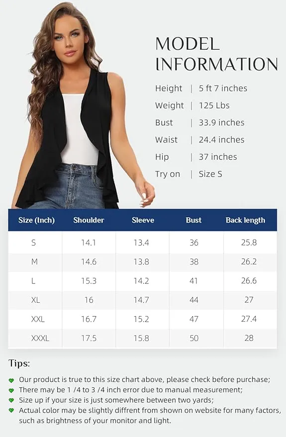 New Xeoxarel Women's Sleeveless Cardigan Open Front Lightweight Layering Vest Black, Sz L