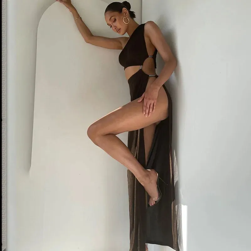 One Shoulder High Split Dress