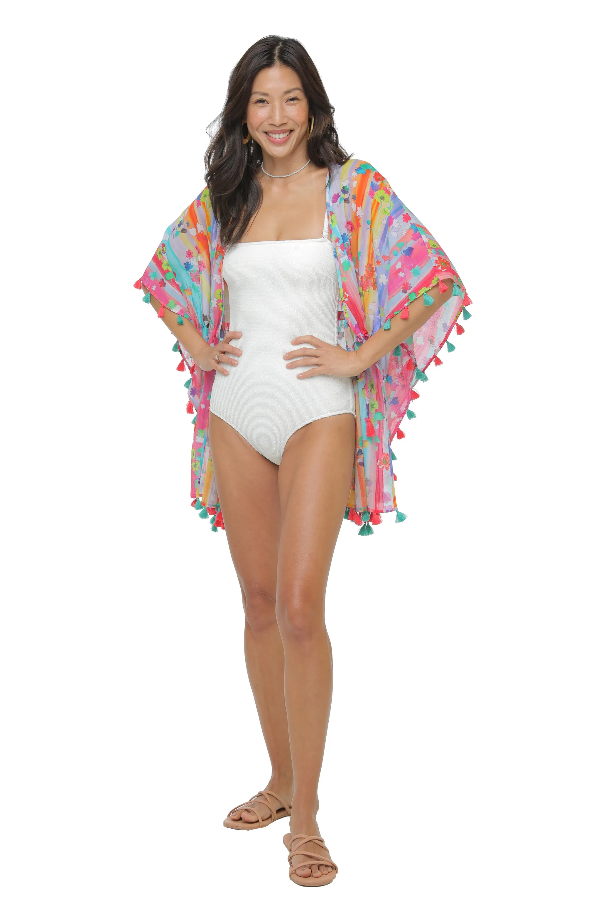 PAINTED FLORAL OPEN CAFTAN