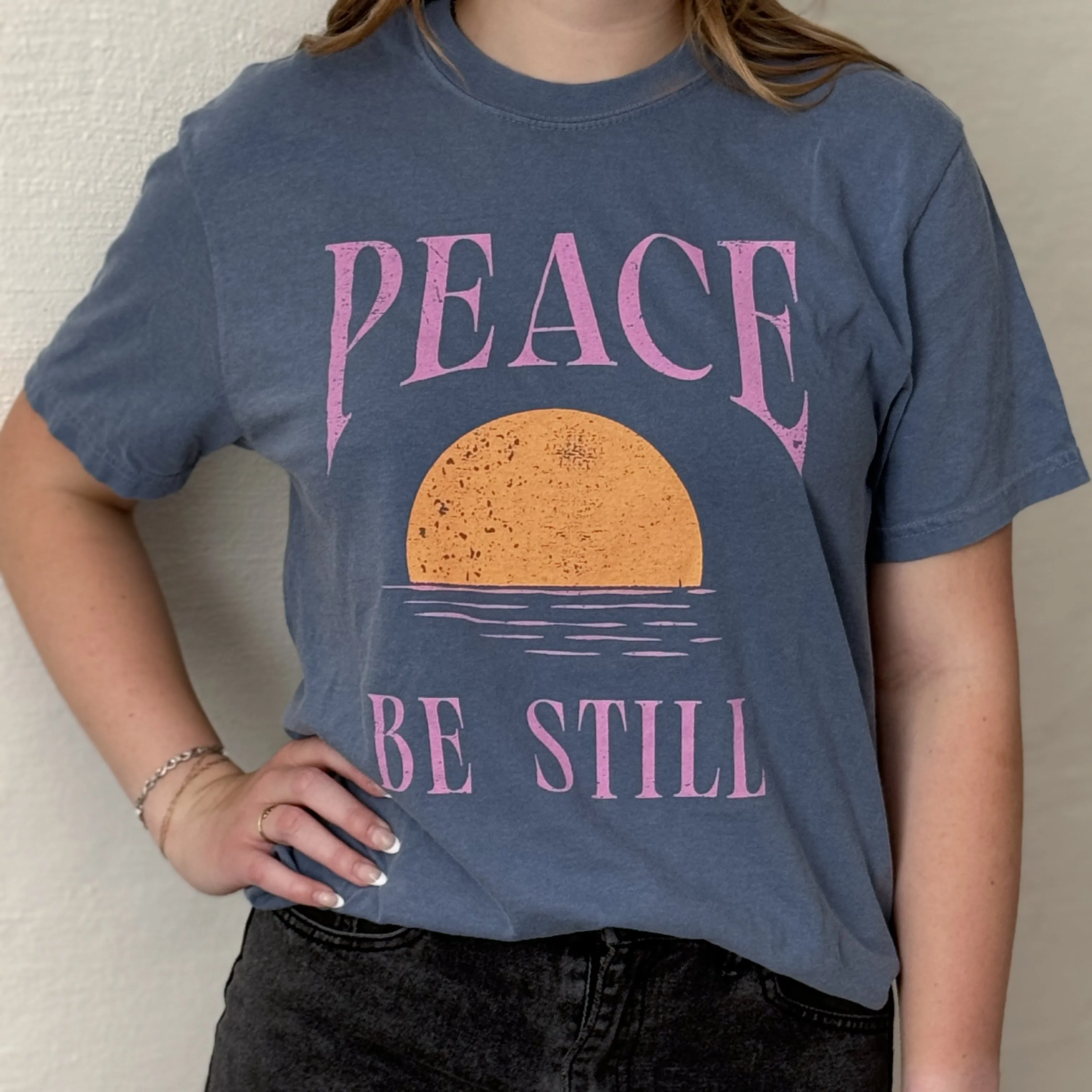 Peace Be Still Tee in Blue Jean
