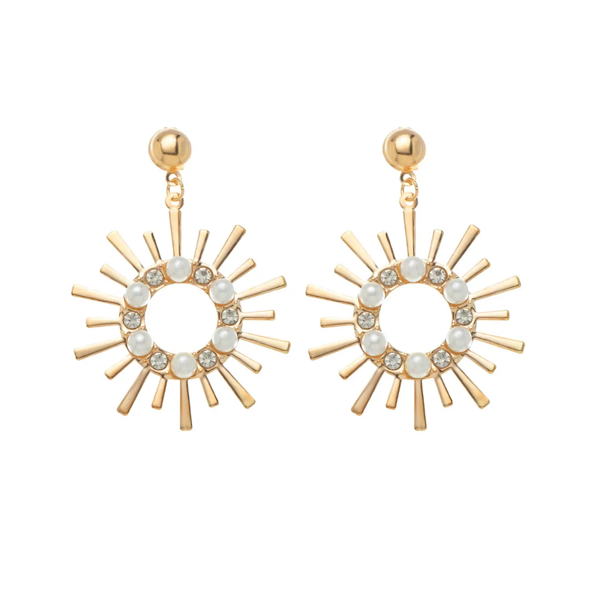Pearl & Cubic Zirconia 18K Gold-Plated Sun Flower Drop Earrings