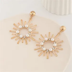Pearl & Cubic Zirconia 18K Gold-Plated Sun Flower Drop Earrings