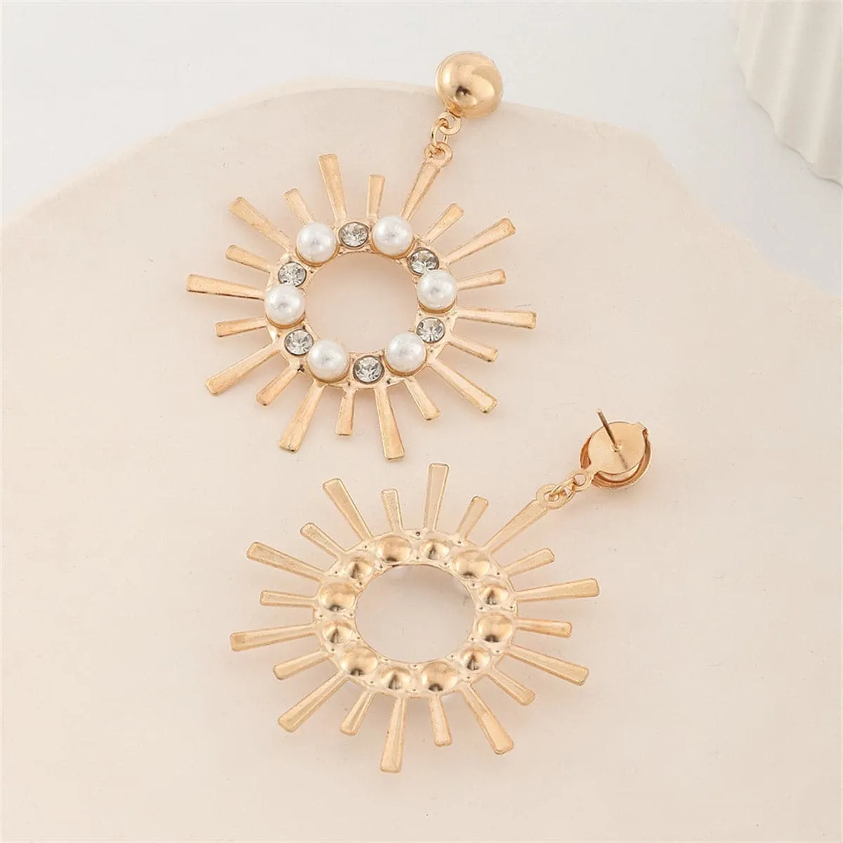 Pearl & Cubic Zirconia 18K Gold-Plated Sun Flower Drop Earrings