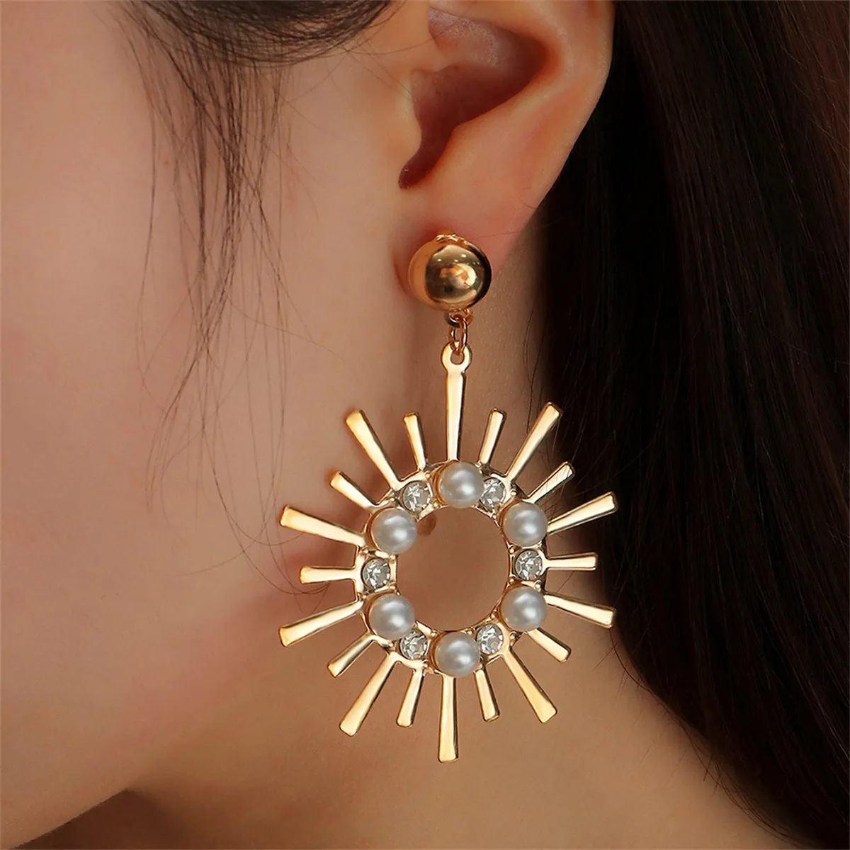Pearl & Cubic Zirconia 18K Gold-Plated Sun Flower Drop Earrings