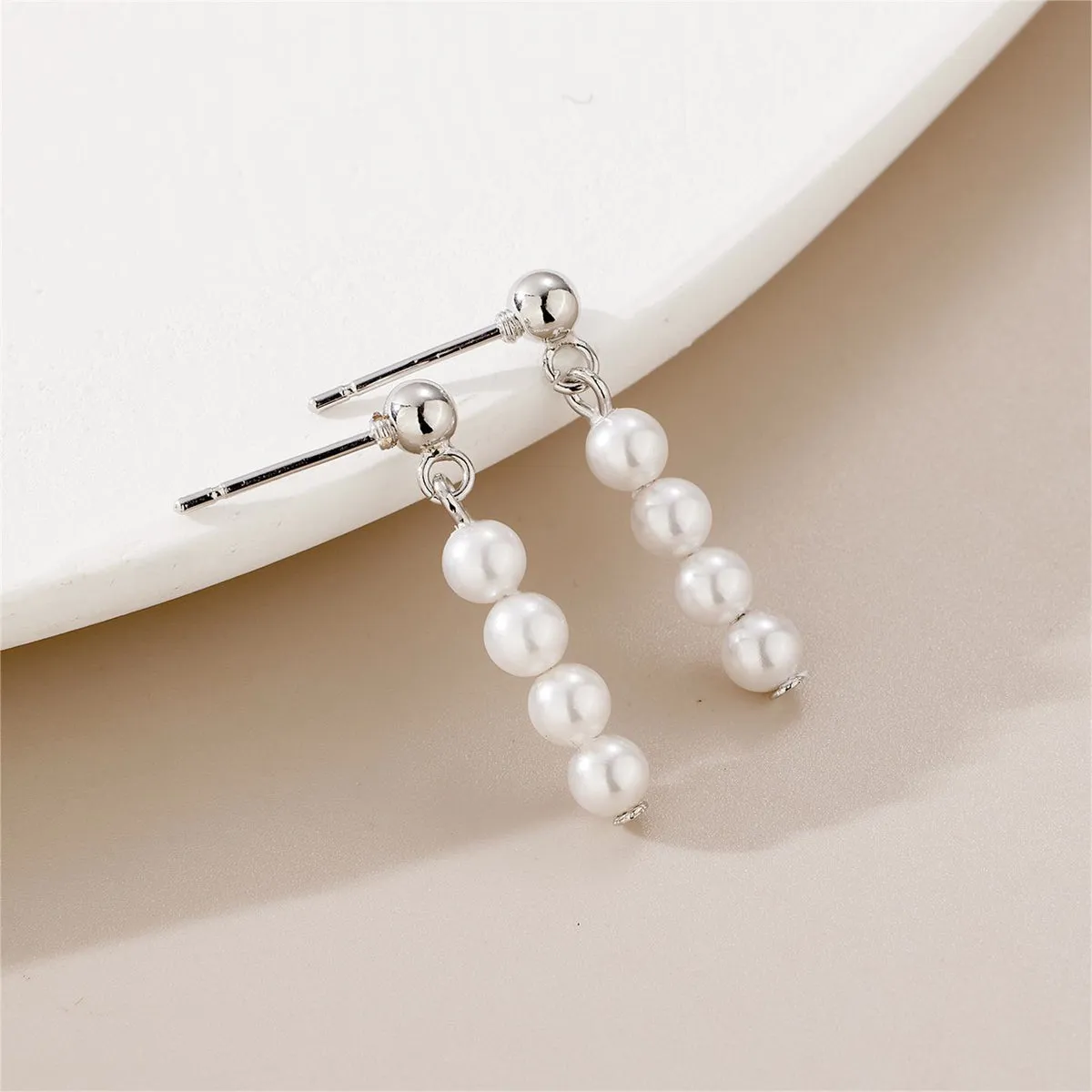 Pearl & Silver-Plated Line Drop Earrings