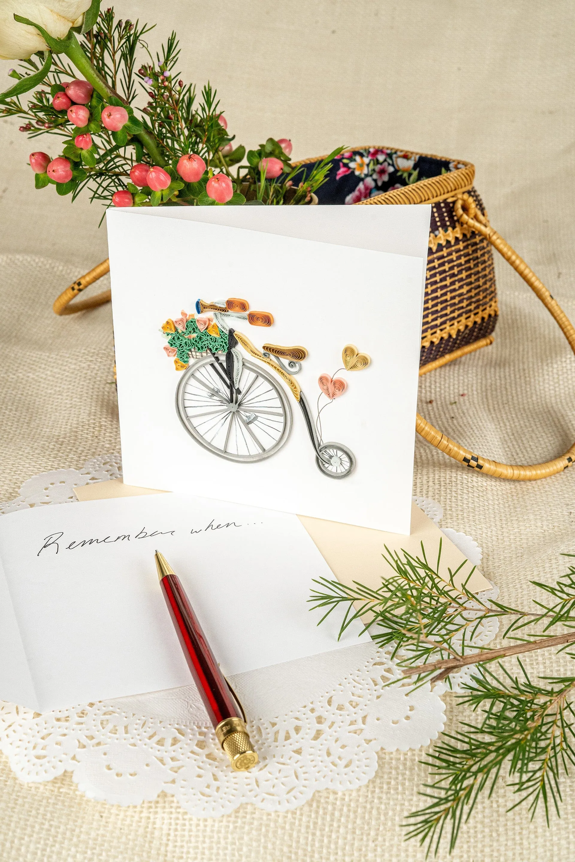 Quilled Antique High-Wheel Bicycle