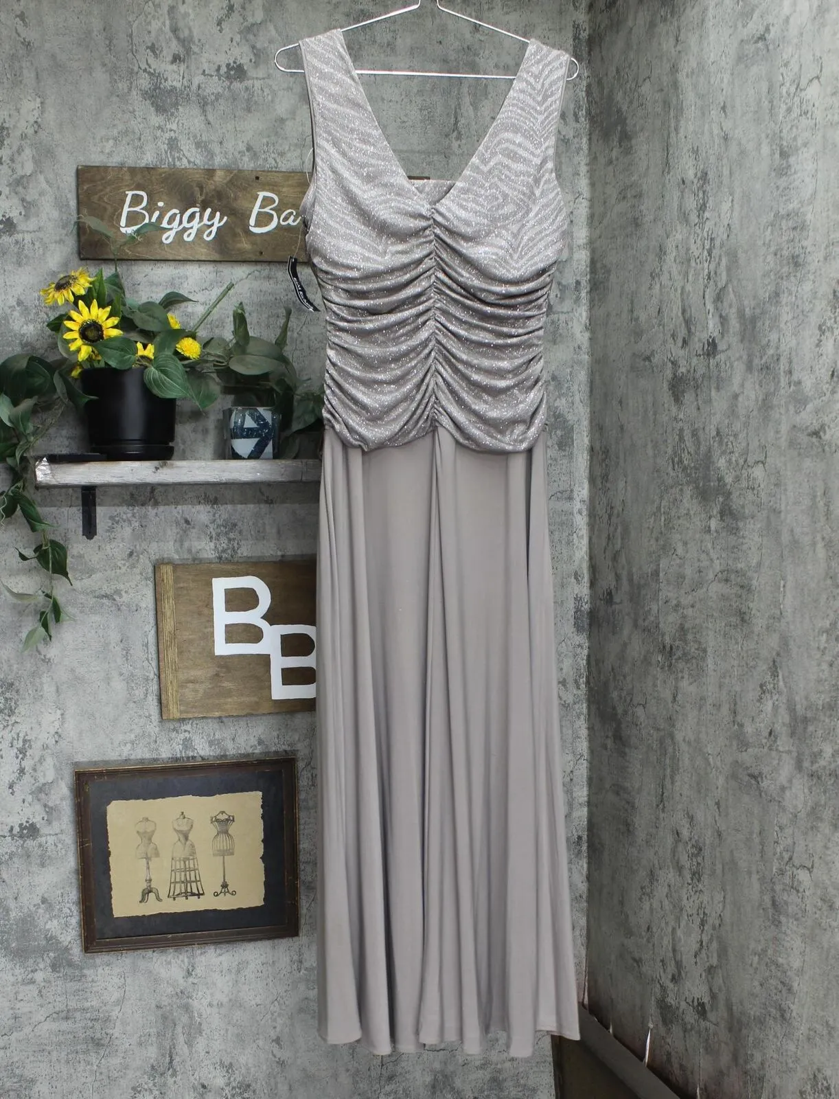 R&m Richards Women's Glitter Knit Chiffon Evening Gown 3629