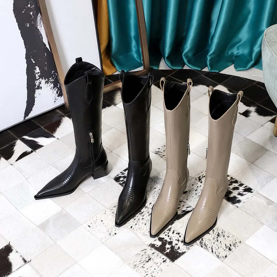 Retro V Cut Pointed-toe Skinny High Tube Women's Chelsea Boots