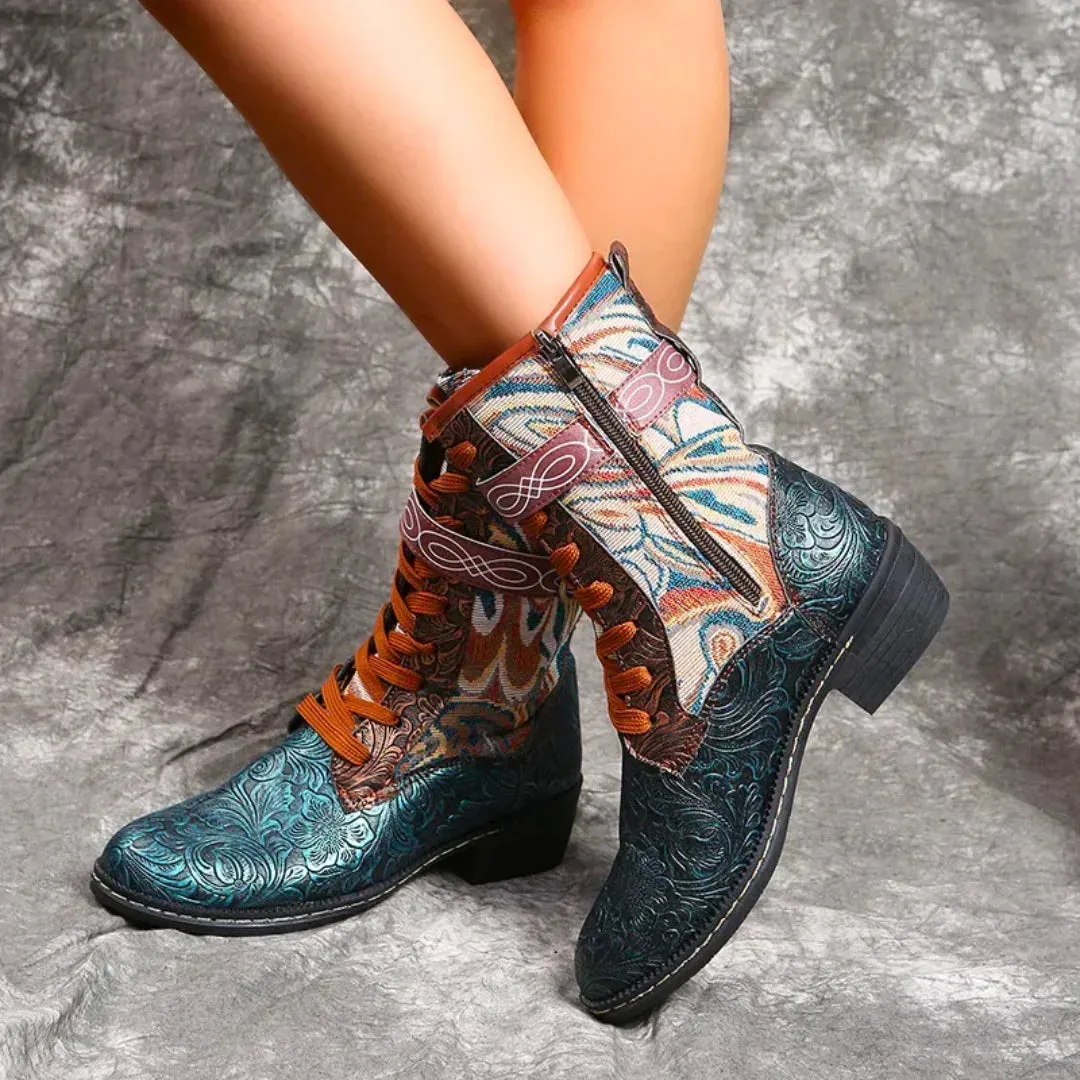 Retro Vogue™ | Women's Stylish Retro Boots | Faux Leather, Lace-Up Design & Cushioned Insole