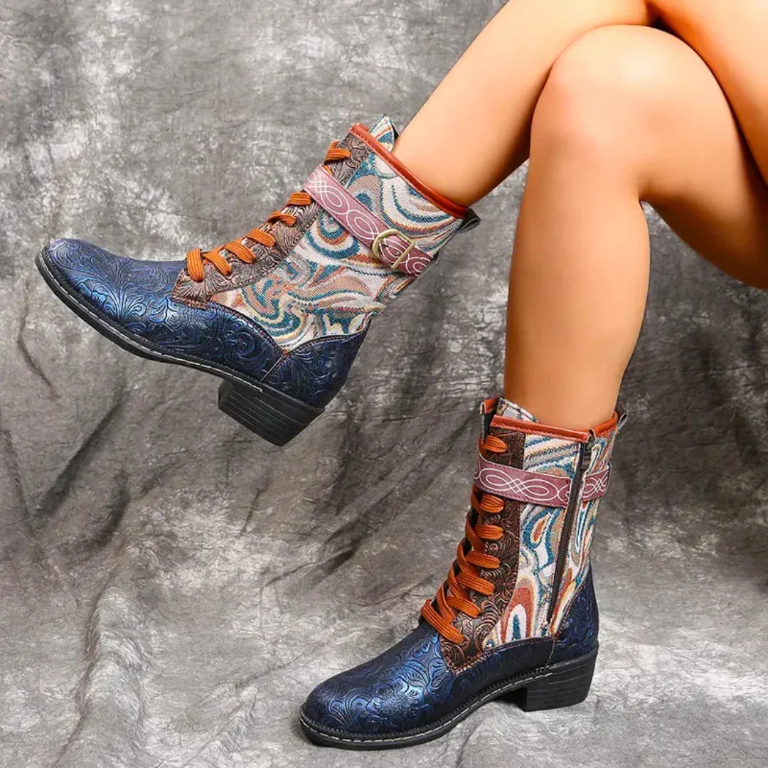 Retro Vogue™ | Women's Stylish Retro Boots | Faux Leather, Lace-Up Design & Cushioned Insole
