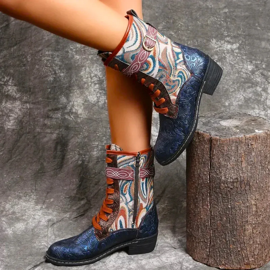 Retro Vogue™ | Women's Stylish Retro Boots | Faux Leather, Lace-Up Design & Cushioned Insole