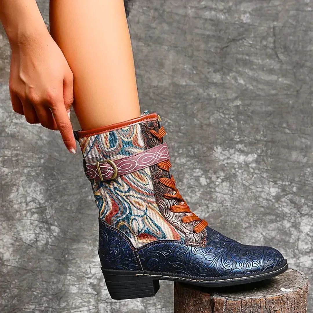 Retro Vogue™ | Women's Stylish Retro Boots | Faux Leather, Lace-Up Design & Cushioned Insole