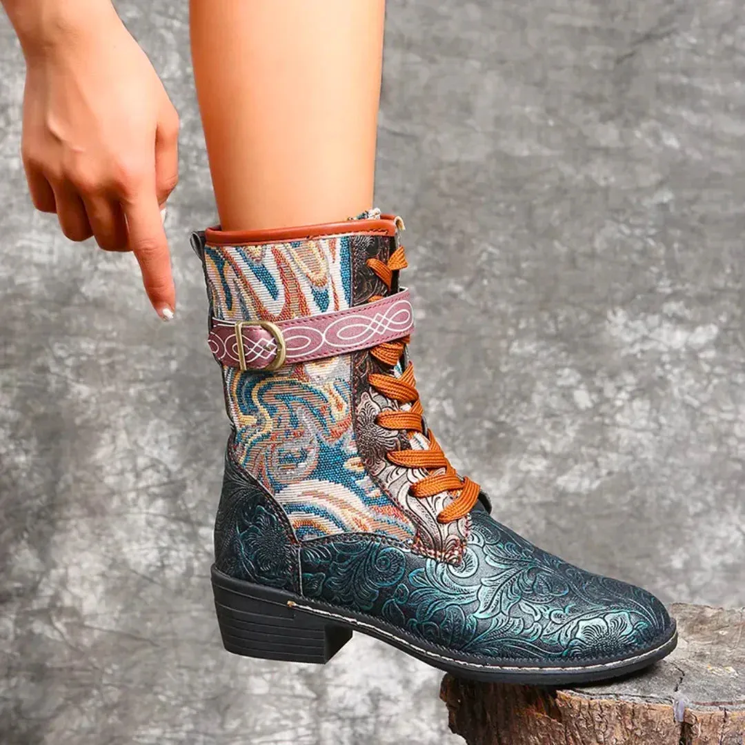 Retro Vogue™ | Women's Stylish Retro Boots | Faux Leather, Lace-Up Design & Cushioned Insole