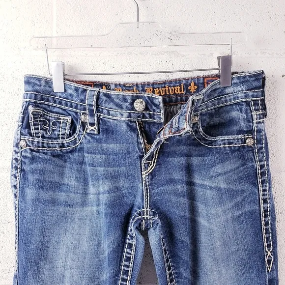 Rock Revival Eva Relaxed Boot Jean Bootcut Bling Pocket Stretch Women's Size 28