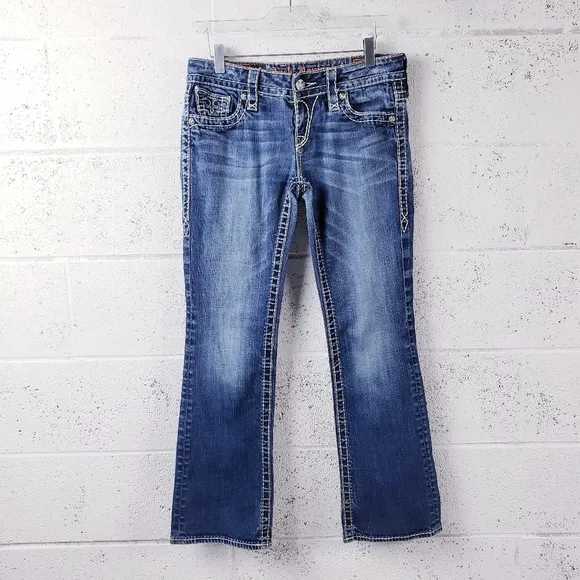 Rock Revival Eva Relaxed Boot Jean Bootcut Bling Pocket Stretch Women's Size 28