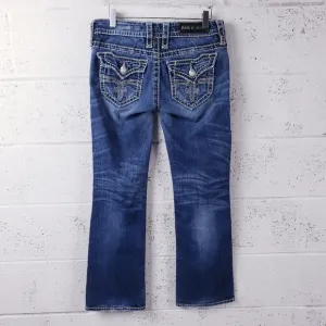 Rock Revival Eva Relaxed Boot Jean Bootcut Bling Pocket Stretch Women's Size 28