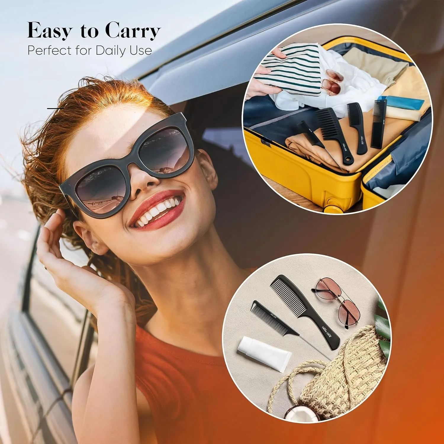 SALONSILK 4PCS Professional Comb Set, Wide Tooth Combs Rat Tail Fine Tooth Hair Comb, Barber Styling Curly Parting Combs Set for Men and Women, Braiding Cutting Combs