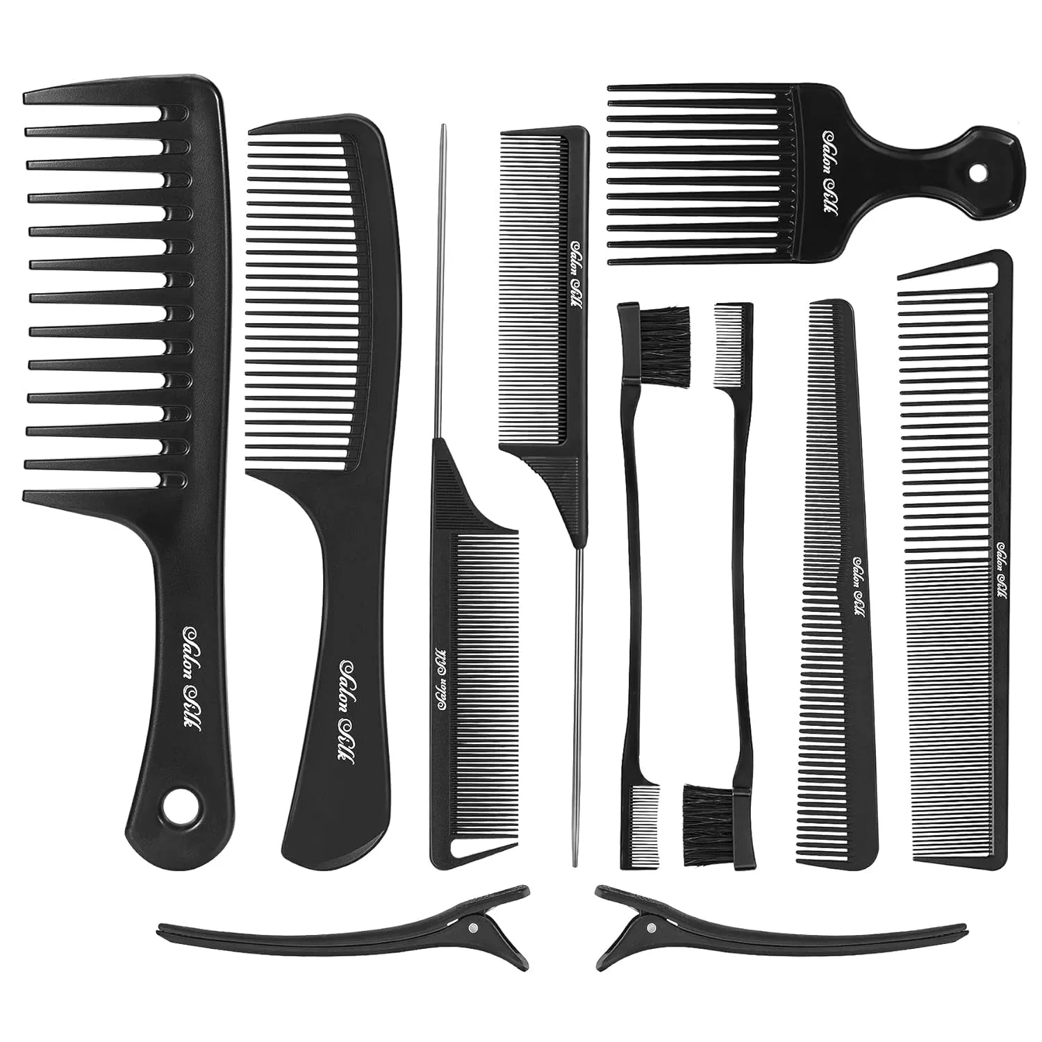 SALONSILK 4PCS Professional Comb Set, Wide Tooth Combs Rat Tail Fine Tooth Hair Comb, Barber Styling Curly Parting Combs Set for Men and Women, Braiding Cutting Combs