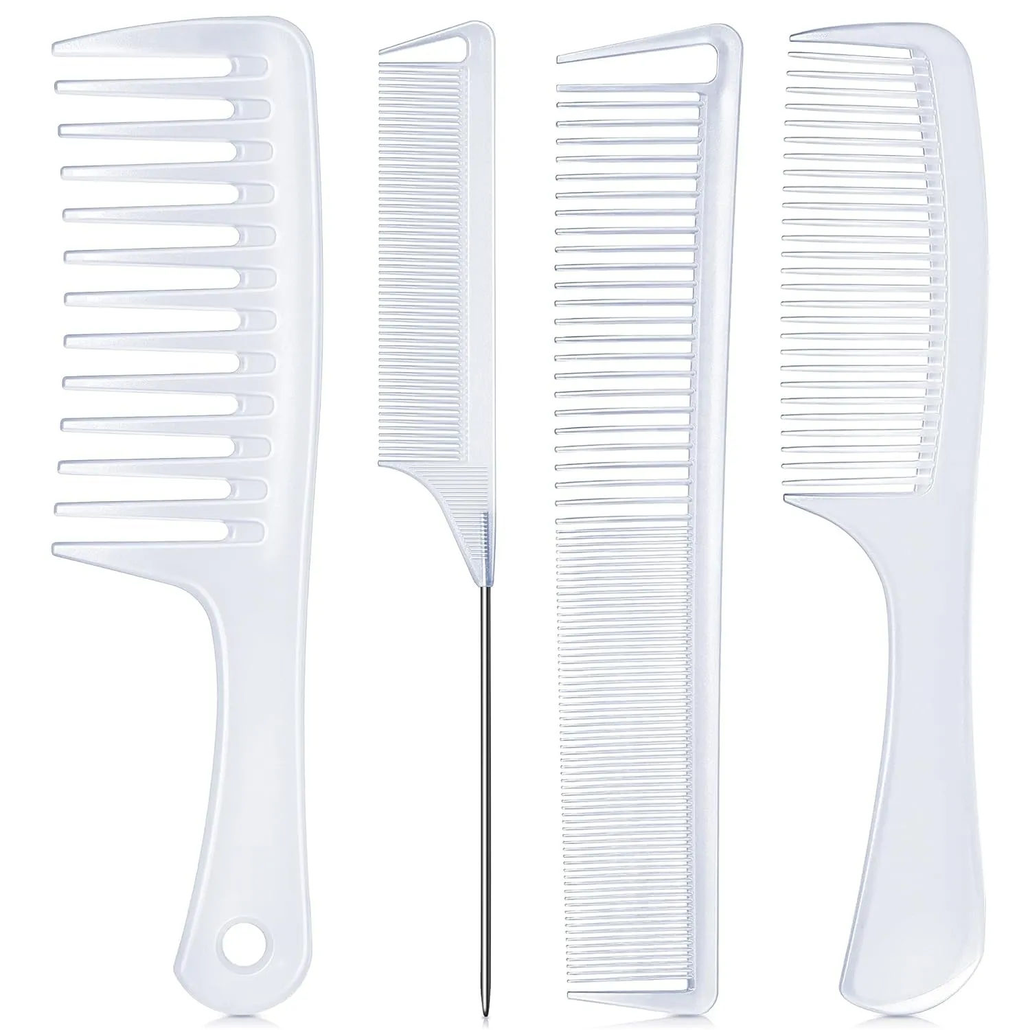 SALONSILK 4PCS Professional Comb Set, Wide Tooth Combs Rat Tail Fine Tooth Hair Comb, Barber Styling Curly Parting Combs Set for Men and Women, Braiding Cutting Combs