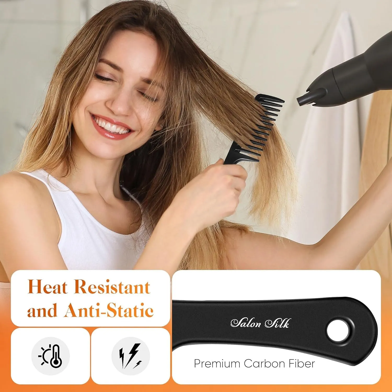 SALONSILK 4PCS Professional Comb Set, Wide Tooth Combs Rat Tail Fine Tooth Hair Comb, Barber Styling Curly Parting Combs Set for Men and Women, Braiding Cutting Combs