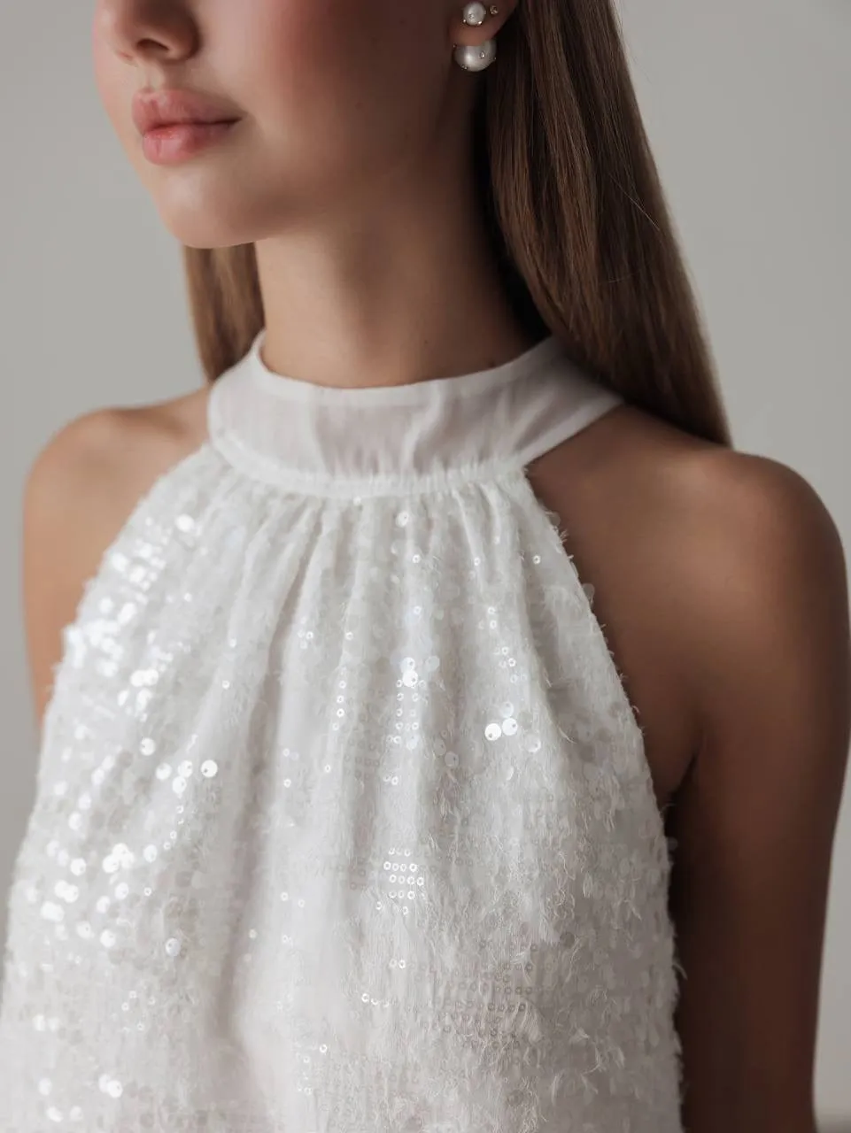 Sequin Embellished Halter Mini Dress