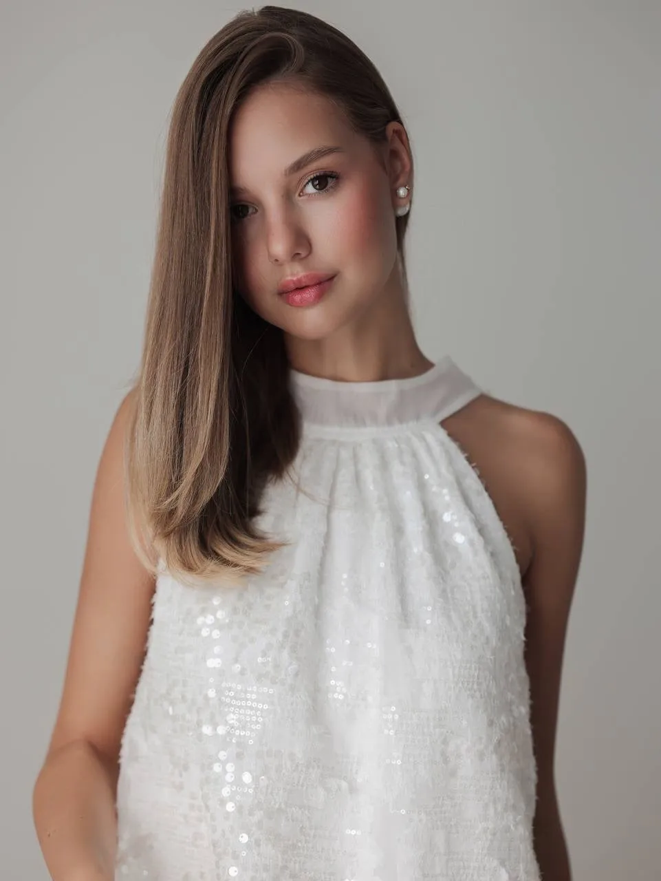 Sequin Embellished Halter Mini Dress