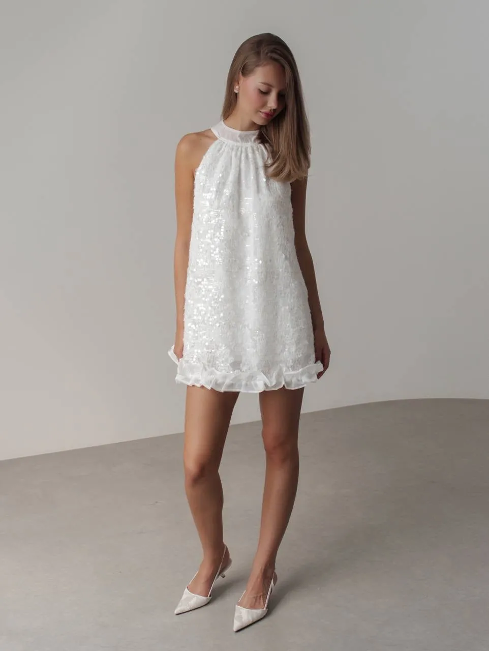 Sequin Embellished Halter Mini Dress