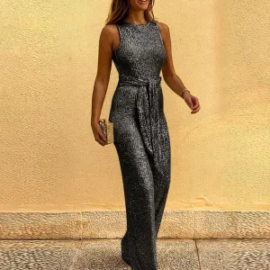 Sequin Sleeveless Jumpsuit | Glittering Polyester Blend | Elegant and Eye-Catching