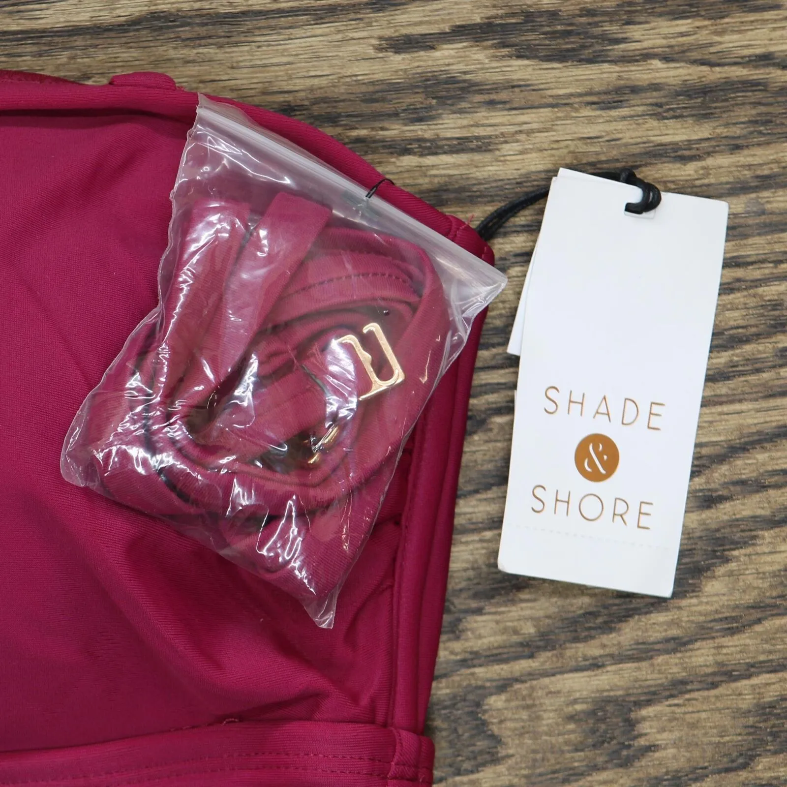 Shade & Shore Women's Long Line Front Tie Bandeau Bikini Top Berry Pink L