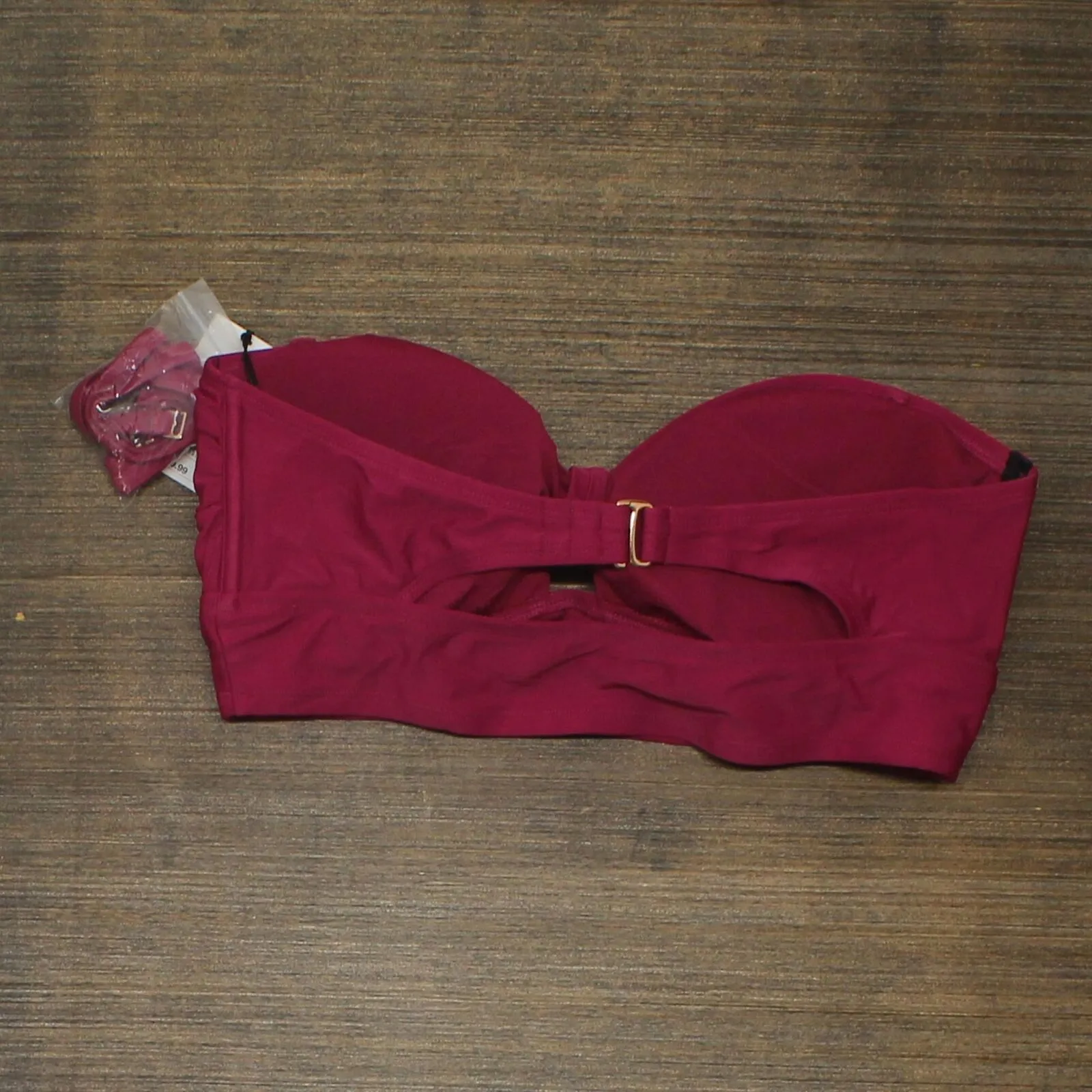 Shade & Shore Women's Long Line Front Tie Bandeau Bikini Top Berry Pink L