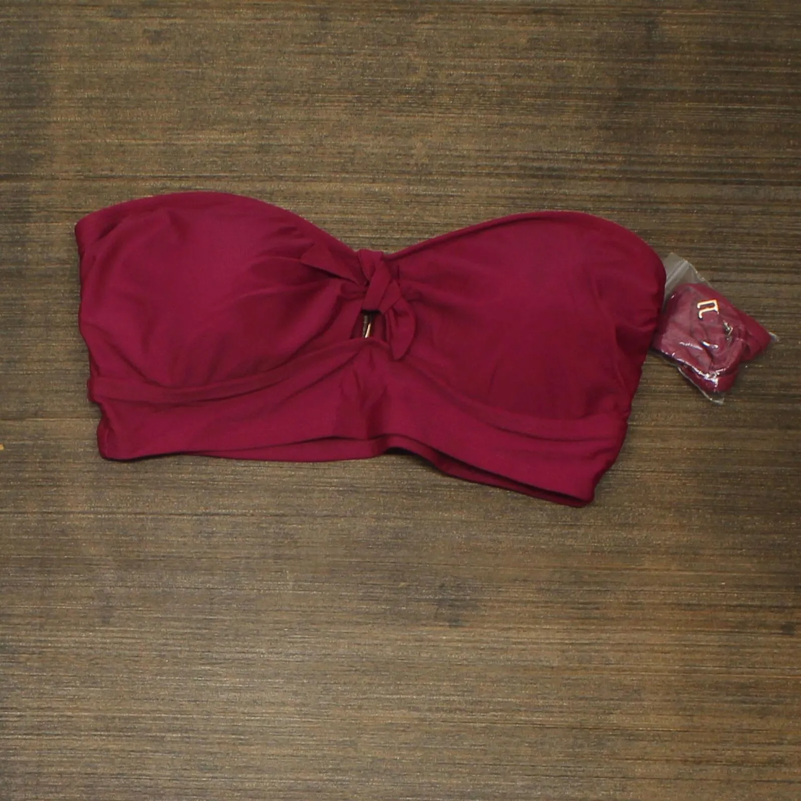 Shade & Shore Women's Long Line Front Tie Bandeau Bikini Top Berry Pink L