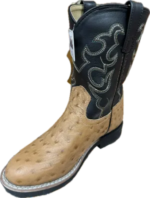Smoky Mountain Children's Tan Ostrich Print Boots with Black Shaft with Stitching