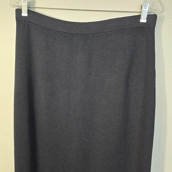 St John Basics Santana Knit Skirt Women's 12 Black Maxi Pull On Classic Elegance