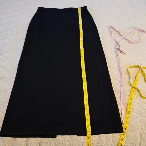 St John Basics Santana Knit Skirt Women's 12 Black Maxi Pull On Classic Elegance