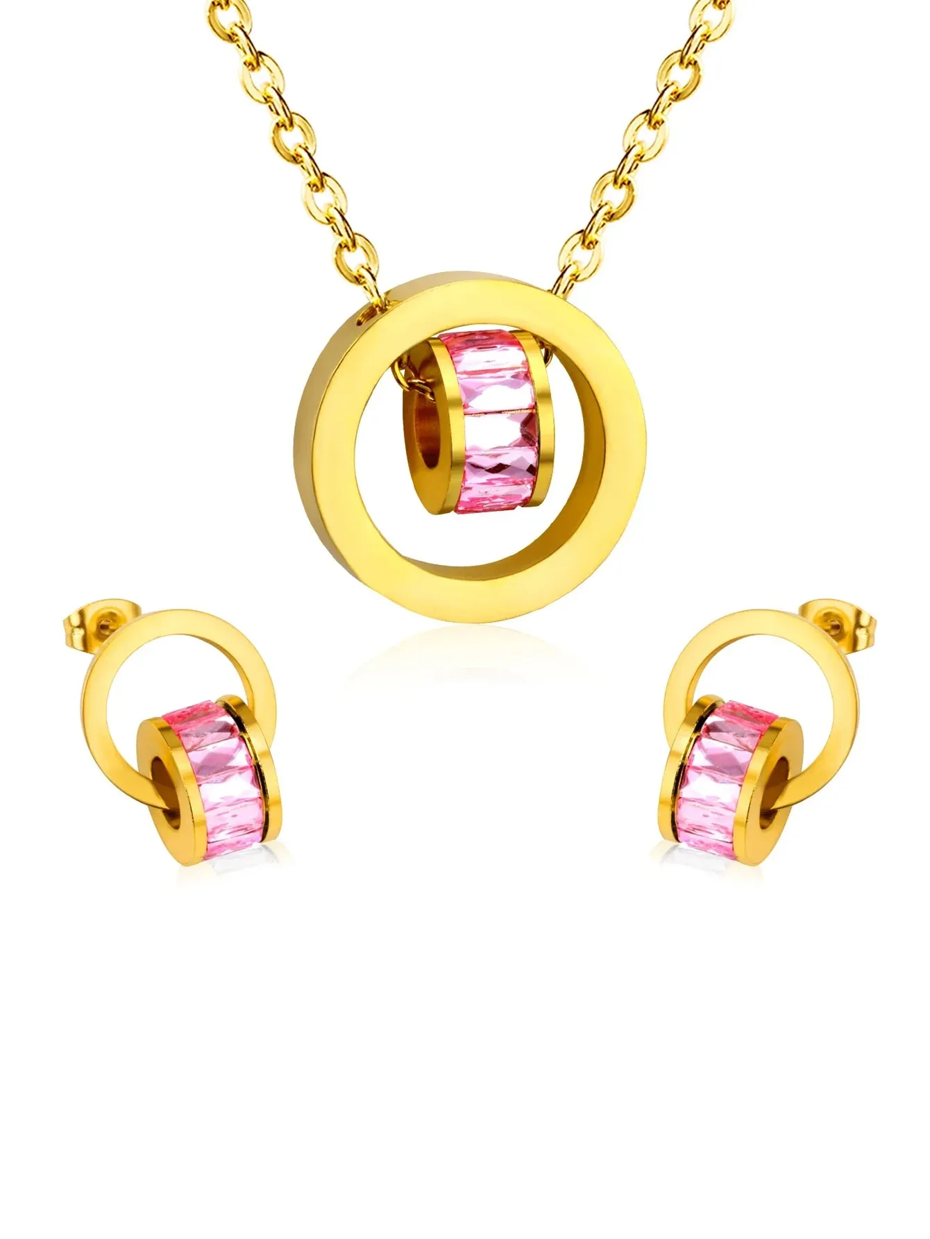 Stainless Steel Hoop Circle Earrings And Necklace Jewelry Set - FD ⚡