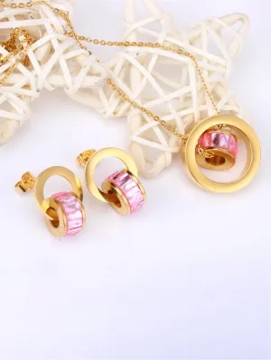 Stainless Steel Hoop Circle Earrings And Necklace Jewelry Set - FD ⚡