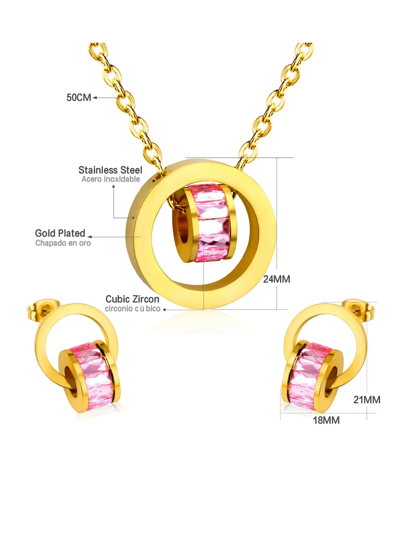 Stainless Steel Hoop Circle Earrings And Necklace Jewelry Set - FD ⚡
