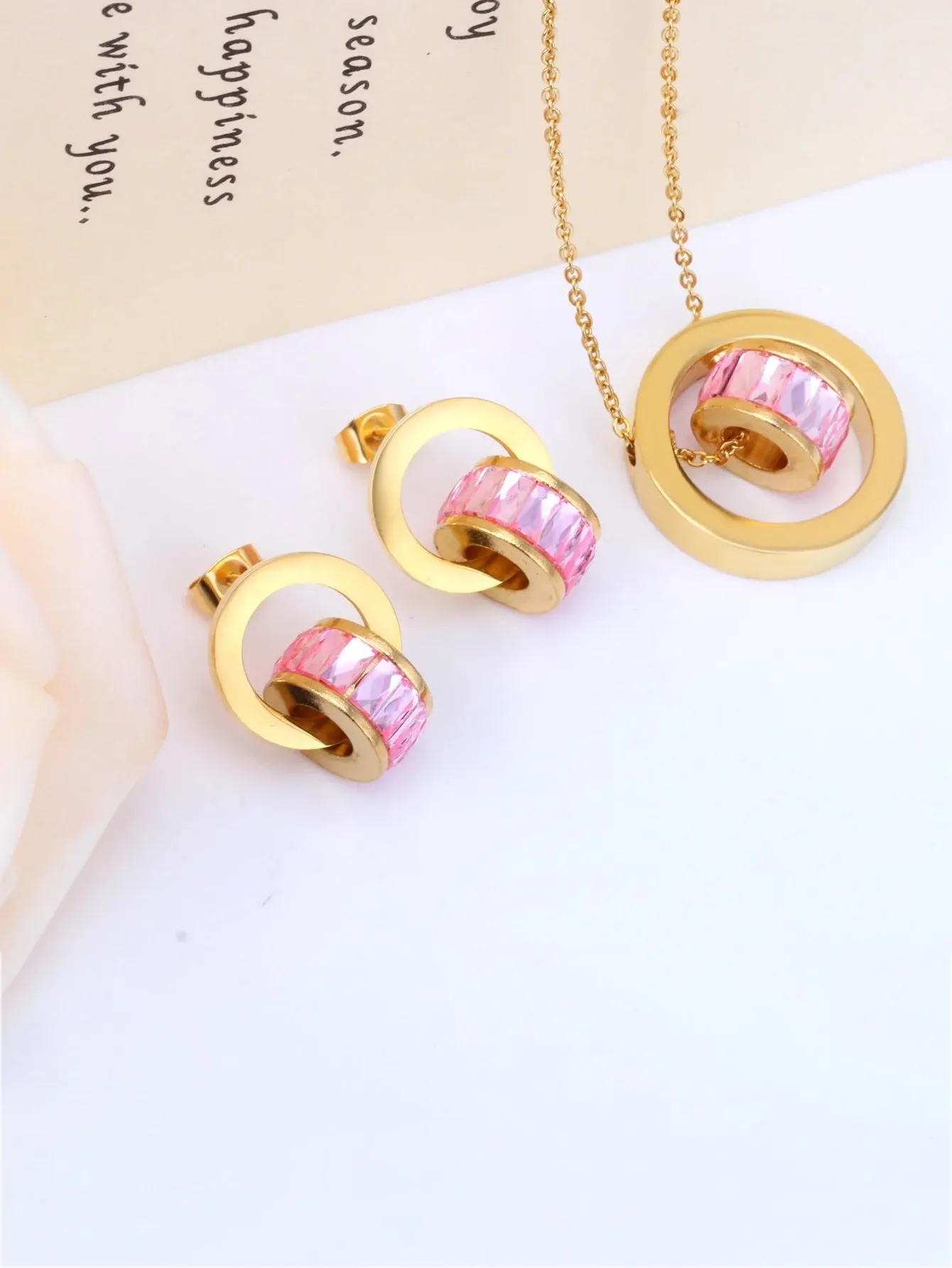 Stainless Steel Hoop Circle Earrings And Necklace Jewelry Set - FD ⚡