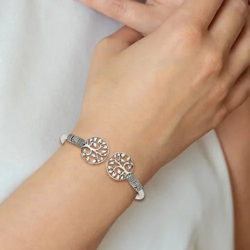 Sterling Silver Antiqued Tree of Life Flexible Bangle Bracelet