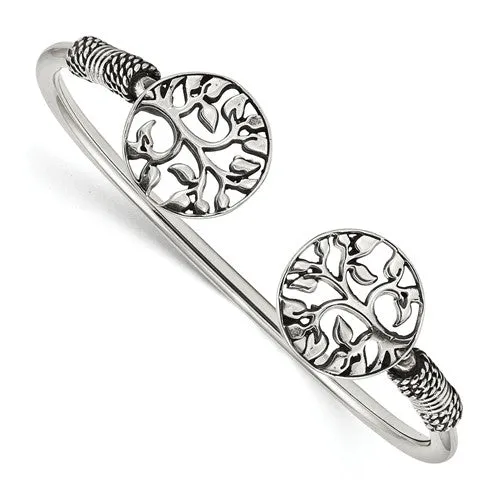 Sterling Silver Antiqued Tree of Life Flexible Bangle Bracelet