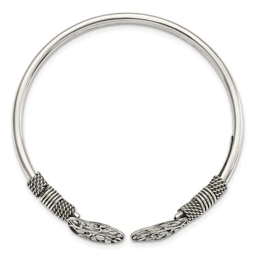 Sterling Silver Antiqued Tree of Life Flexible Bangle Bracelet