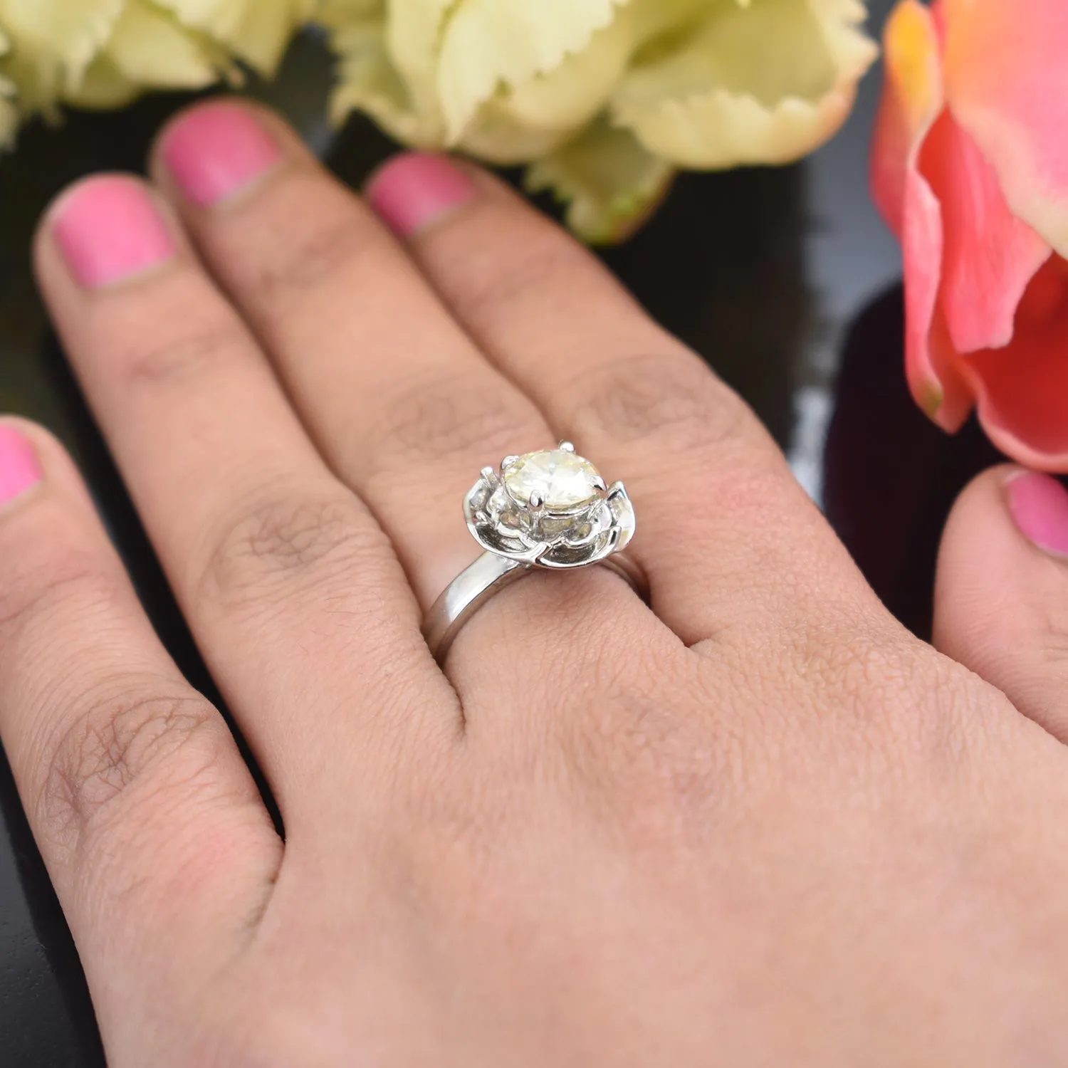 Stunning 1.40 Carat Off White Diamond Women's Ring, Elegant Look & Great Sparkle ! Ideal For Birthday Gift, Certified Diamond!