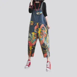 Stylish street art baggy jean dungaree for women