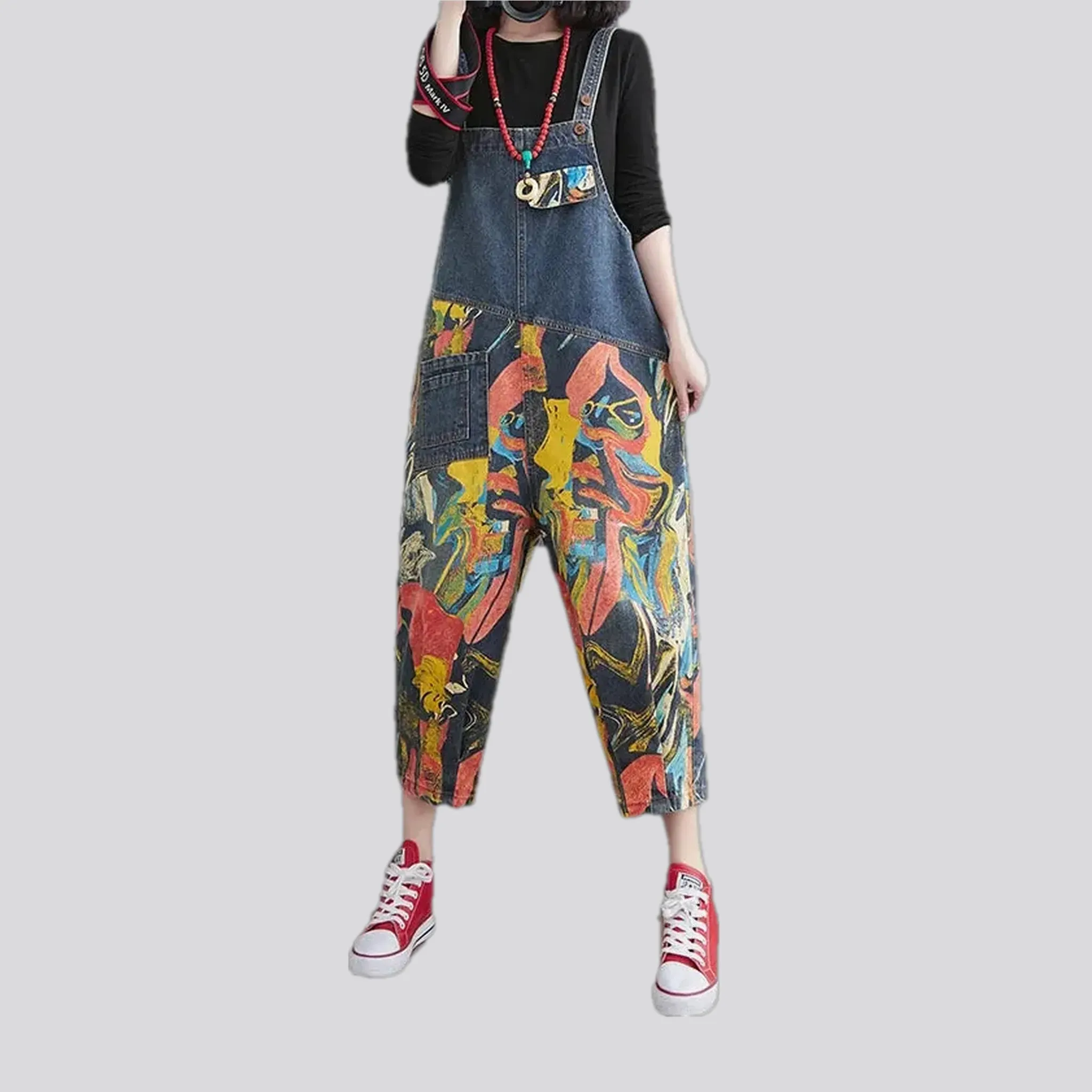Stylish street art baggy jean dungaree for women