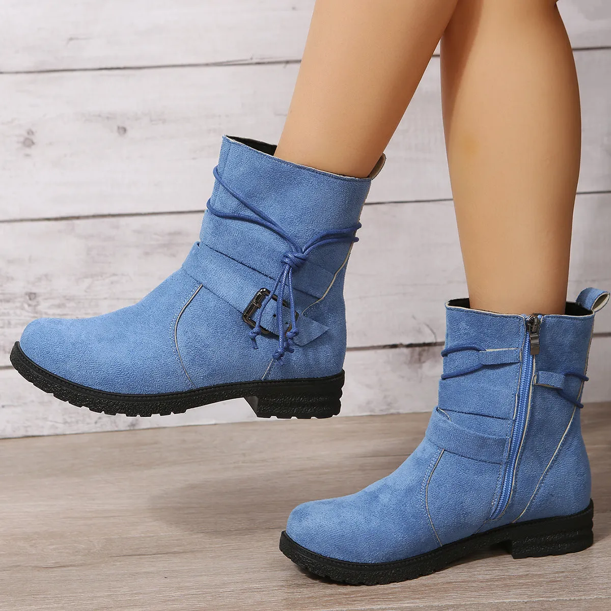 Stylish Women's Suede Side Zip Boots with Round Toe | All-Day Comfort Low Heel Footwear